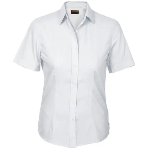 White Basic Poly Cotton Blouse Short Sleeve Ladies